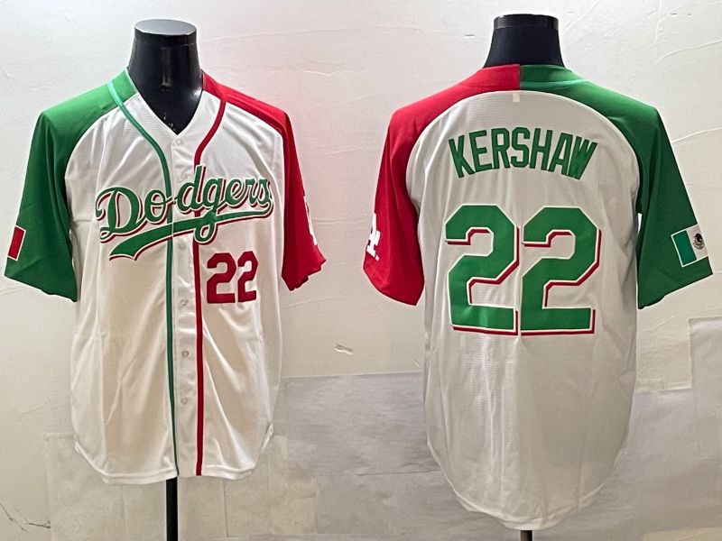 Men Los Angeles Dodgers #22 Kershaw White Green Game 2025 Nike MLB Jersey style 6->los angeles dodgers->MLB Jersey